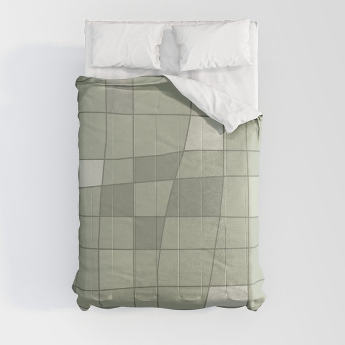 Retro Midcentury Art Warped Sage Green Comforter