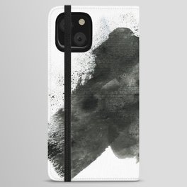 Abstract ink background. Marble style. Black paint stroke texture on white paper Grunge mud art. Macro image of pen juice. Dark Smear.   iPhone Wallet Case