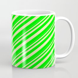 [ Thumbnail: Pale Goldenrod and Lime Colored Stripes/Lines Pattern Coffee Mug ]