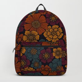 Dark Burgundy, Teal & Mustard Floral Backpack
