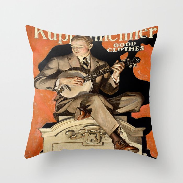 Banjo Player; Vintage Men's Fashion Poster Throw Pillow