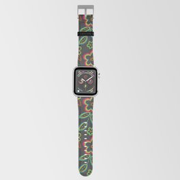 Embroidery imitation floral pattern on dark canvas Apple Watch Band