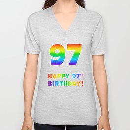 [ Thumbnail: HAPPY 97TH BIRTHDAY - Multicolored Rainbow Spectrum Gradient V Neck T Shirt V-Neck T-Shirt ]