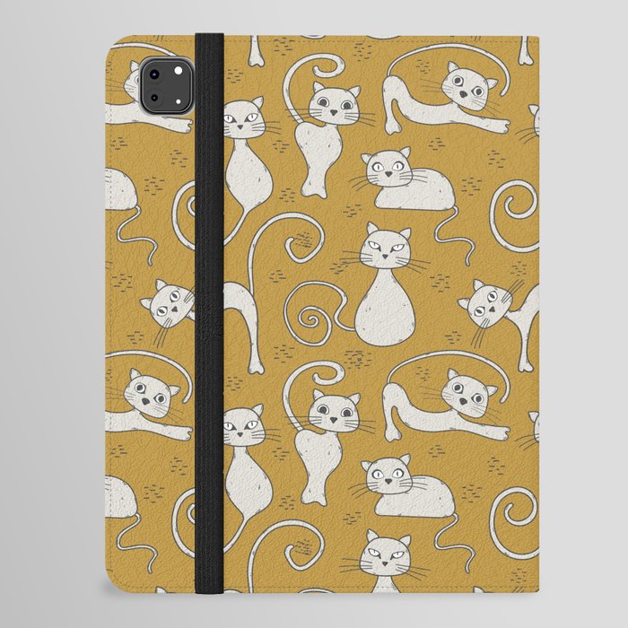 Mustard yellow and off-white cat pattern iPad Folio Case