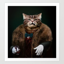 Arrogant sophisticated dressed cat boss looking with contempt Art Print