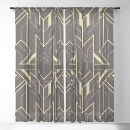 Vintage modern geometric tiles pattern. Golden lined shape. Abstract art deco seamless luxury background.  Sheer Curtain