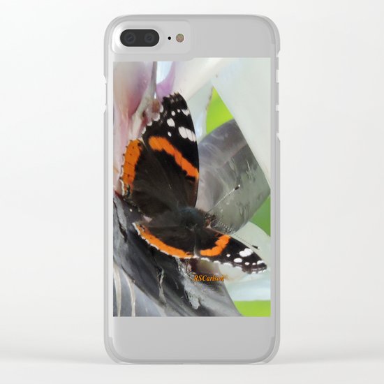 Red Admiral on a White Bird of Paradise Bloom Clear iPhone Case