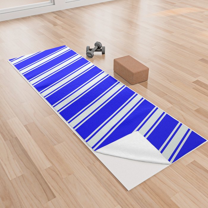 Blue & Mint Cream Colored Striped/Lined Pattern Yoga Towel