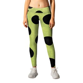 Watercolor Green And Black Polka Dot Retro Black Polka Dots Pattern Watercolor Vintage Pattern Leggings