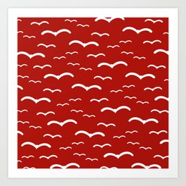 Maritime Sea Gull Pattern in Red & White - Mix & Match with Simplicity of Life Art Print