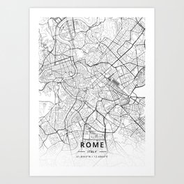 Rome, Italy - Light Map Art Print