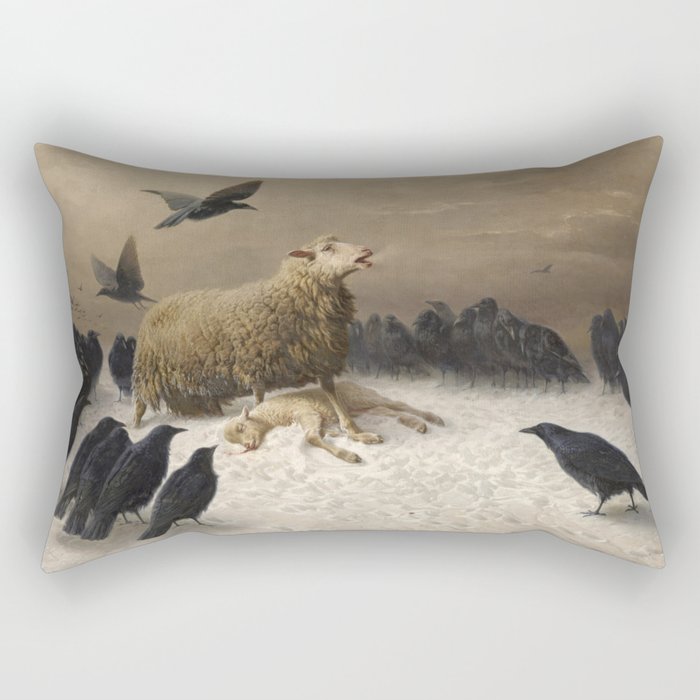 Anguish - August Friedrich Albrecht Schenck - Ravens and Sheep Rectangular Pillow