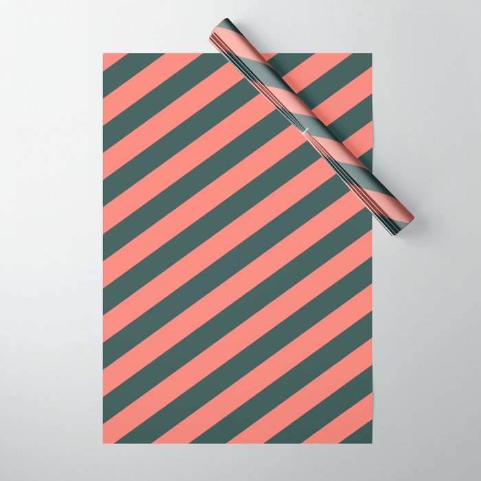 Salmon & Dark Slate Gray Colored Striped Pattern Wrapping Paper