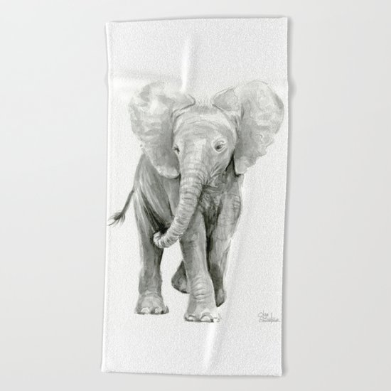 Baby Elephant Watercolor Beach Towel
