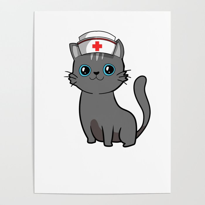Cute Black Cat Nurse International Nurse Day T-Shirt Poster