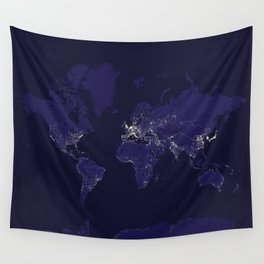 The world map at night in navy blue Wall Tapestry