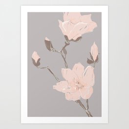 Magnolia flower Japanese minimalism style artwork in retro colors gray Art Print
