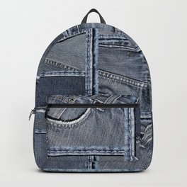Blue Jeans Denim Patchwork Pattern Backpack