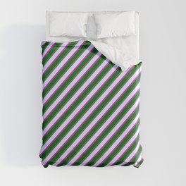 [ Thumbnail: Dim Grey, Light Cyan, Fuchsia, and Dark Green Colored Striped/Lined Pattern Duvet Cover ]