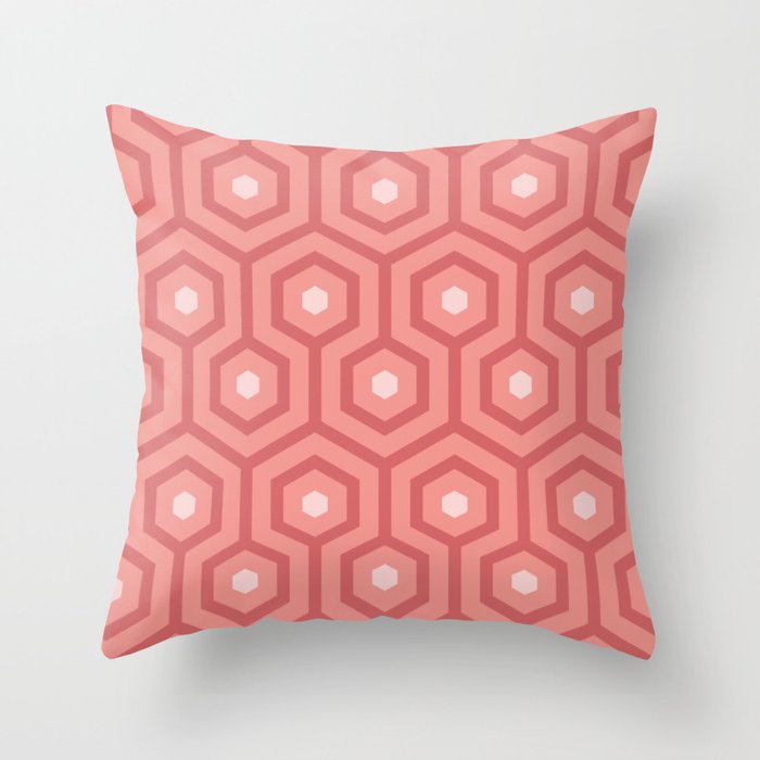 Art Deco salmon pink classic meandering hexagons Throw Pillow