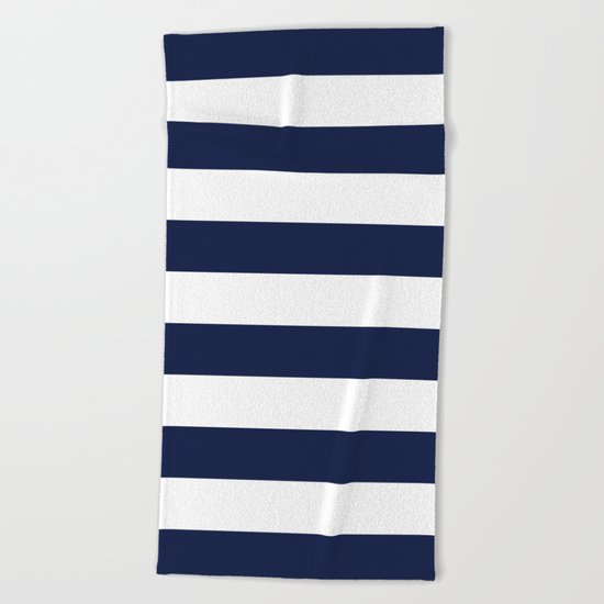 Indigo Navy Blue Bold Stripes Beach Towel