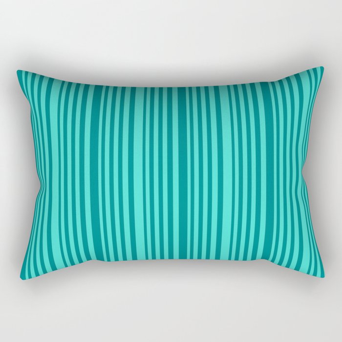 Teal and Turquoise Colored Stripes Pattern Rectangular Pillow