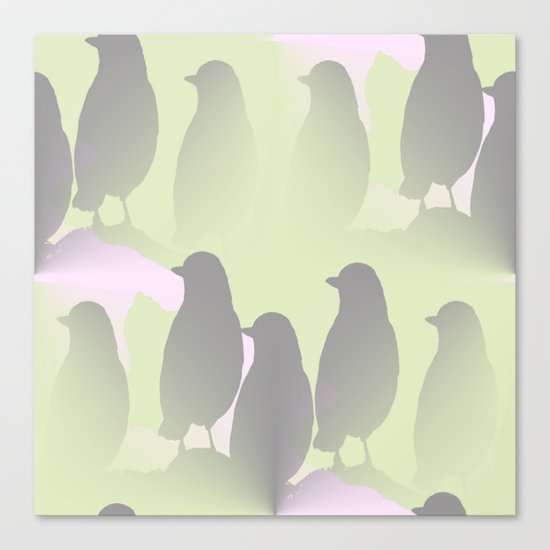 Spring mood - singing birds on a green pink background Canvas Print
