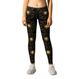 Zodiac astrology circle Golden astrological signs with moon sun and stars  Leggings