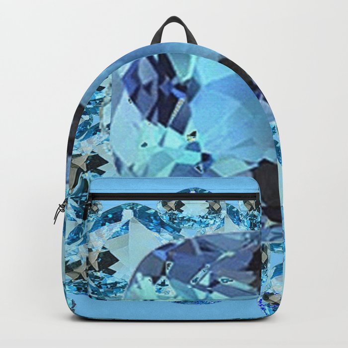 APRIL BIRTHSTONE BLUE AQUAMARINES FACETED GEMS  ART Backpack