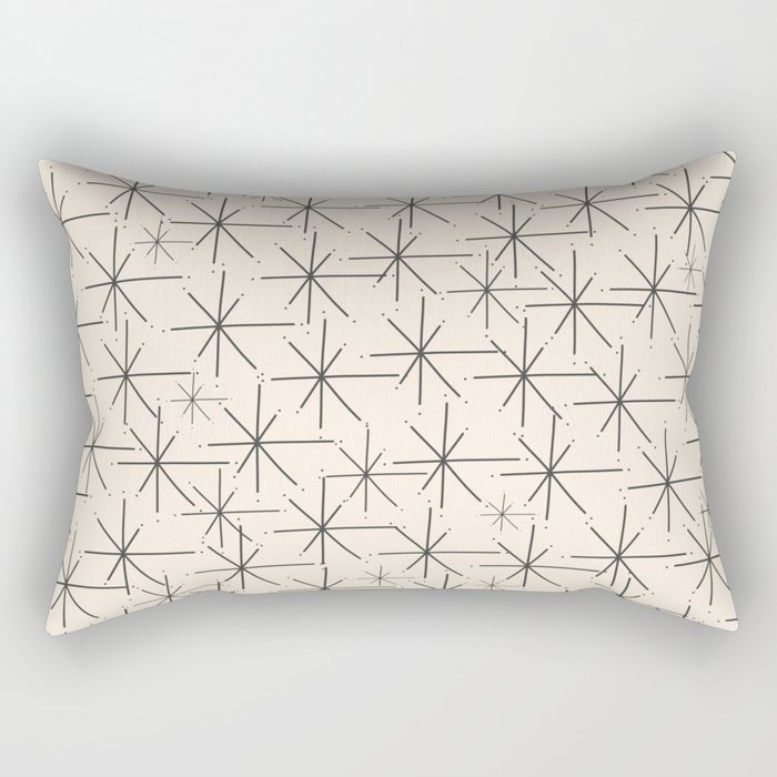 Stella - Atomic Age Mid Century Modern Starburst Pattern in Charcoal Gray and Almond Cream Rectangular Pillow