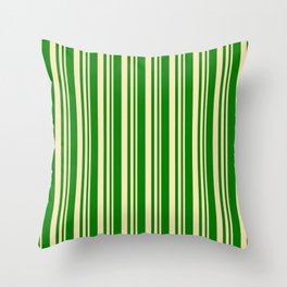 [ Thumbnail: Beige and Green Colored Lined/Striped Pattern Throw Pillow ]