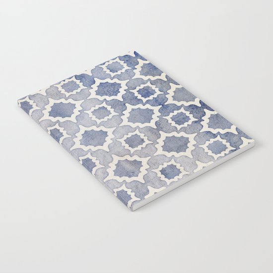 Worn & Faded Navy Denim Moroccan Pattern in grey blue & white Notebook