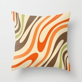 Wavy Loops Abstract Pattern in Retro Orange Brown Green Throw Pillow