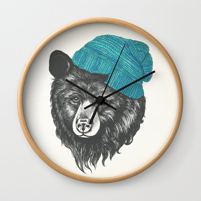 bear in blue Wall Clock