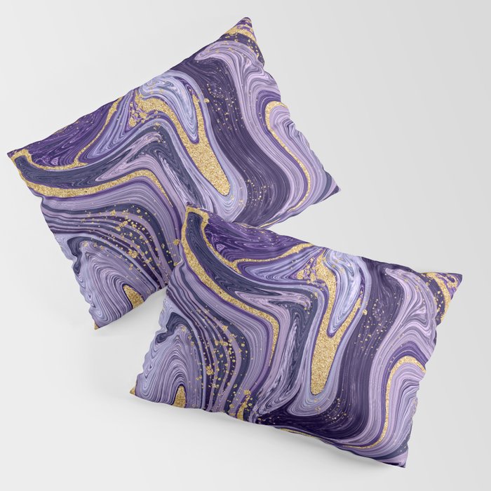Trippy Periwinkle Swirl with Gold Sparkle Pillow Sham