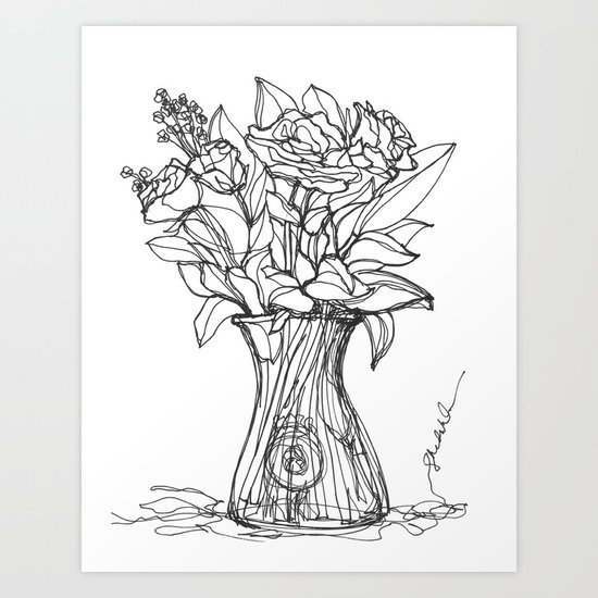 Flowers In A Vase Continuous Line Drawing Art Print By Kendrashedenhelm Society6