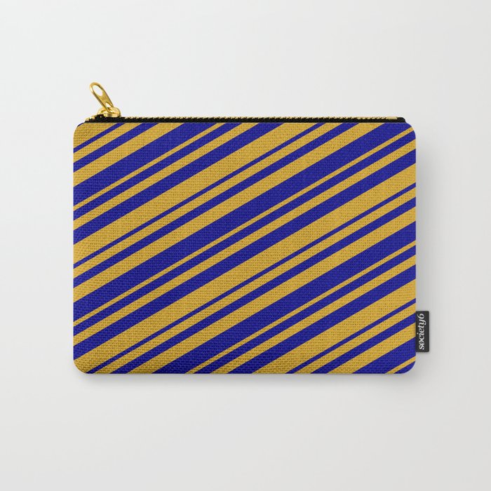 Goldenrod & Dark Blue Colored Lined/Striped Pattern Carry-All Pouch