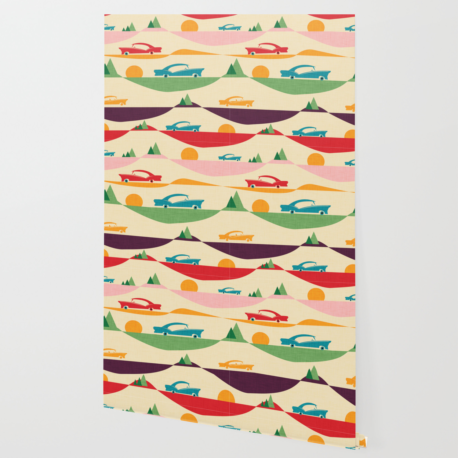 50s Retro Road Trip Beige Midcenturymodern Wallpaper By Susycosta