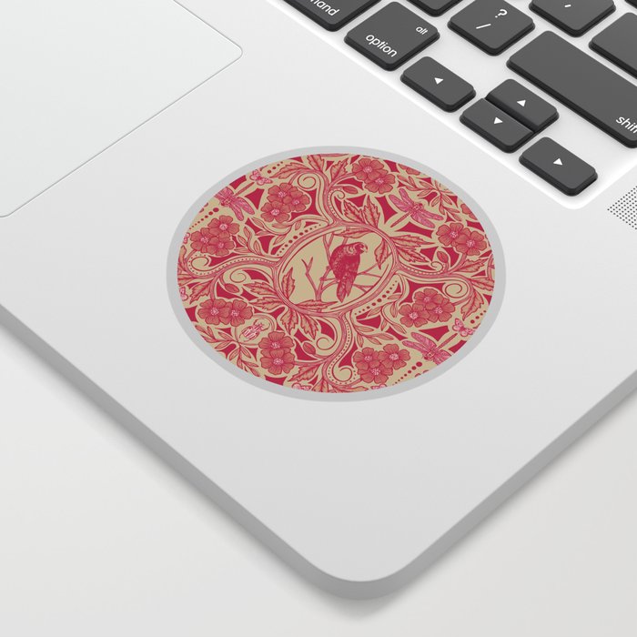 Hot Pink/Red & Cream Crow & Dragonfly Floral Sticker