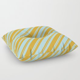 [ Thumbnail: Powder Blue and Goldenrod Colored Lined/Striped Pattern Floor Pillow ]
