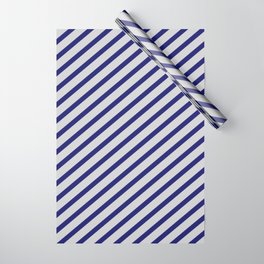 [ Thumbnail: Midnight Blue & Light Gray Colored Stripes Pattern Wrapping Paper ]