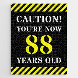 [ Thumbnail: 88th Birthday - Warning Stripes and Stencil Style Text Jigsaw Puzzle ]