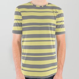 [ Thumbnail: Tan & Gray Colored Lines/Stripes Pattern All Over Graphic Tee ]