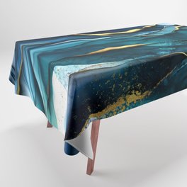Watercolor Indigo & Gold Waves Tablecloth