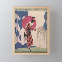 Chinoiserie Woman with Umbrella - Vintage Fashion Magazine Cover - June 1914 Framed Mini Art Print