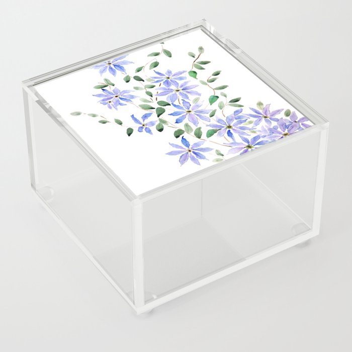 purple clematis flower watercolor  Acrylic Box
