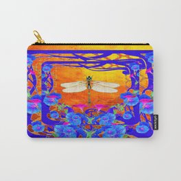 Blue Morning glories Dragonfly Golden Surreal Art Carry-All Pouch