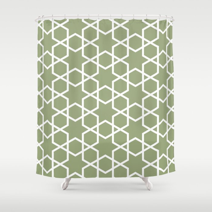Green and White Tessellation Line Pattern 14 - Glidden 2022 Color of the Year Guacamole PPG1121-5 Shower Curtain