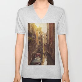 Boats in the canal in Venice with a little bridge over the water V Neck T Shirt