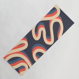 Enae - Red and Blue Retro Ribbon Swirl Line Pattern on Dark Blue Yoga Mat